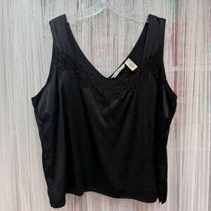 Vintage French Laundry Sleeveless Silk Top Lace Trim Black Women's Size XL